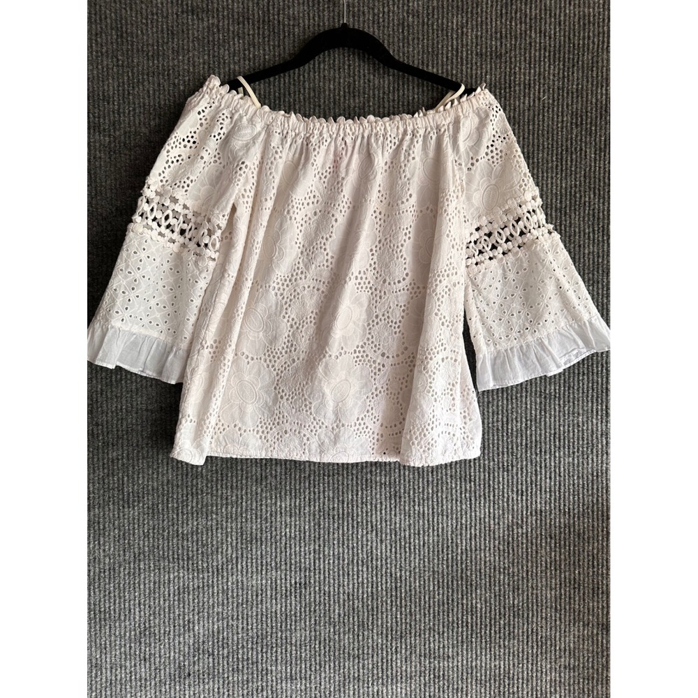 Lily Pullitzer Eyelet Lace Off The Shoulder Coastal Boho Grandmillenial Prep Top